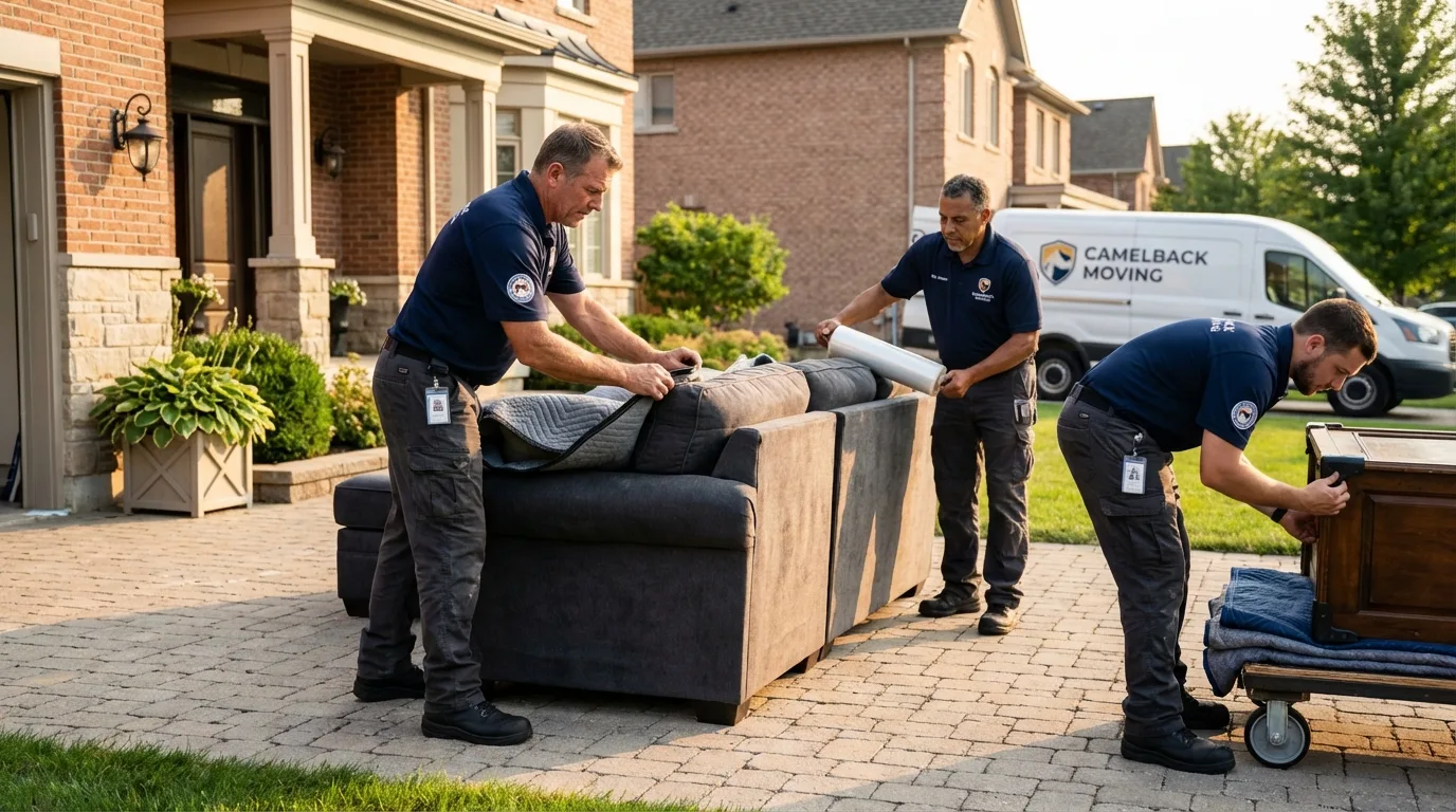 Large estate moving crew wrapping furniture in Creston, IA