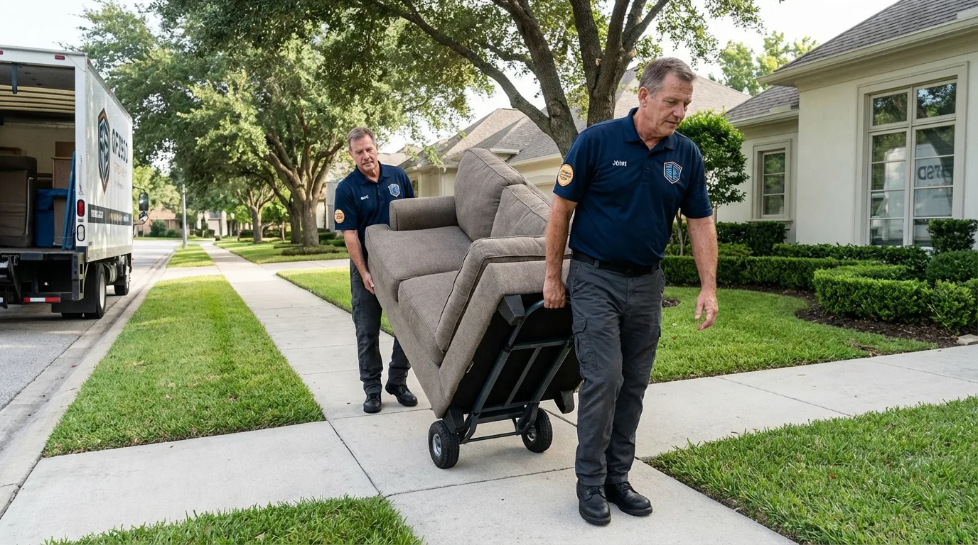 Local residential moving crew loading furniture in Creston, IA