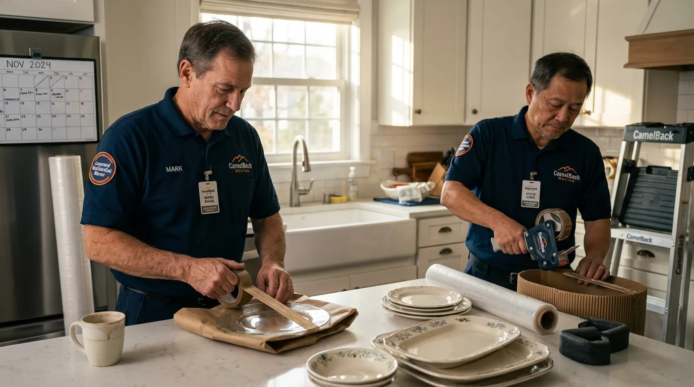 Professional crew packing kitchen dishware in Creston, IA